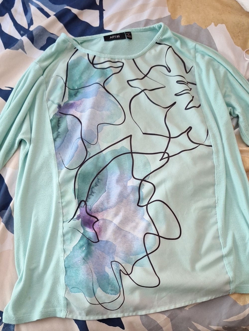 Apt. 9 - Mint Watercolor Floral Long-Sleeve Top